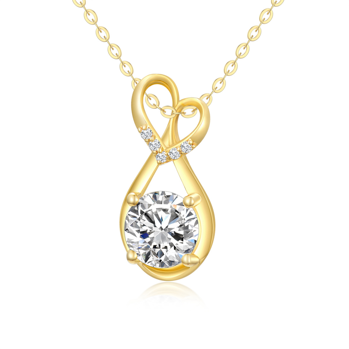 14K Gold Circular Shaped Moissanite Heart & Infinity Symbol Pendant Necklace-1