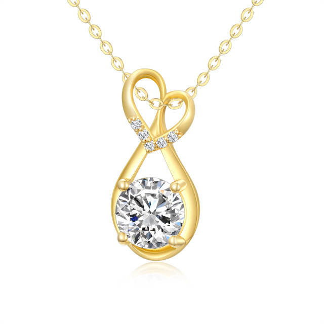 14K Gold Circular Shaped Moissanite Heart & Infinity Symbol Pendant Necklace-0