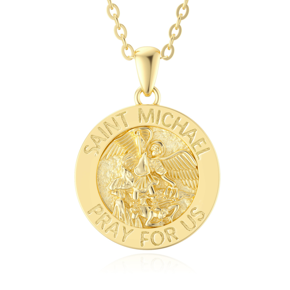 9K Gold Saint Michael Coin Pendant Necklace-1