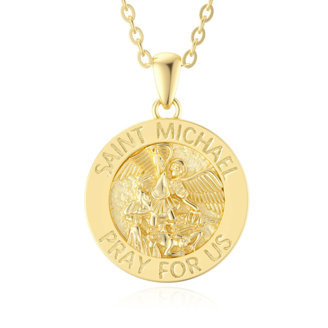 9K Gold Saint Michael Coin Pendant Necklace-0