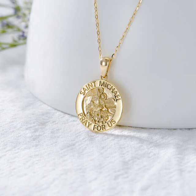 Collier avec pendentif en or 9K en forme de pièce de monnaie Saint Michel-2