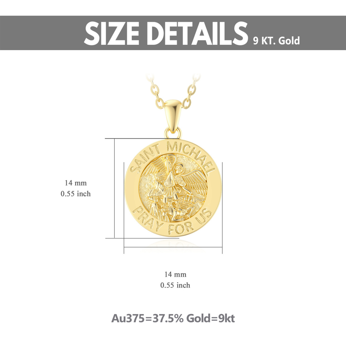 9K Gold Saint Michael Coin Pendant Necklace-4