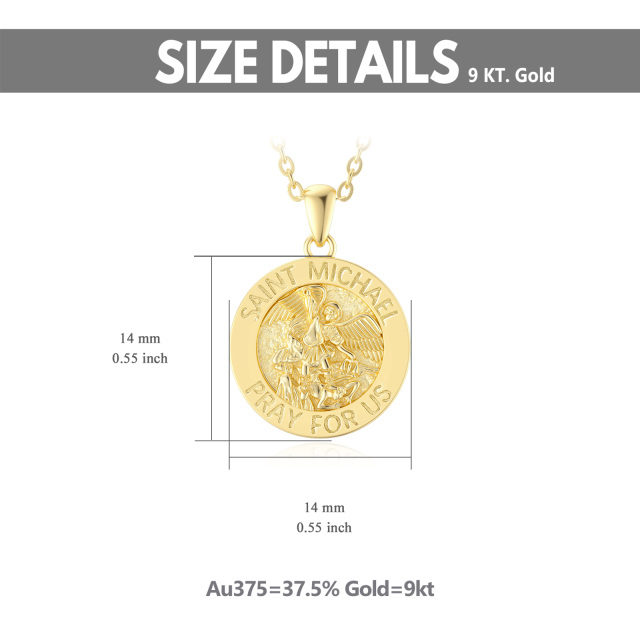 9K Gold Saint Michael Coin Pendant Necklace-3