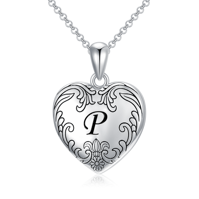 Personalize White Gold Initial Locket Cameo Heart Locket Necklace That Holds Photo Locket-1