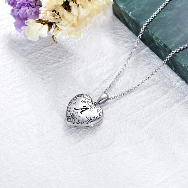 Personalize White Gold Initial Locket Cameo Heart Locket Necklace That Holds Photo Locket-3