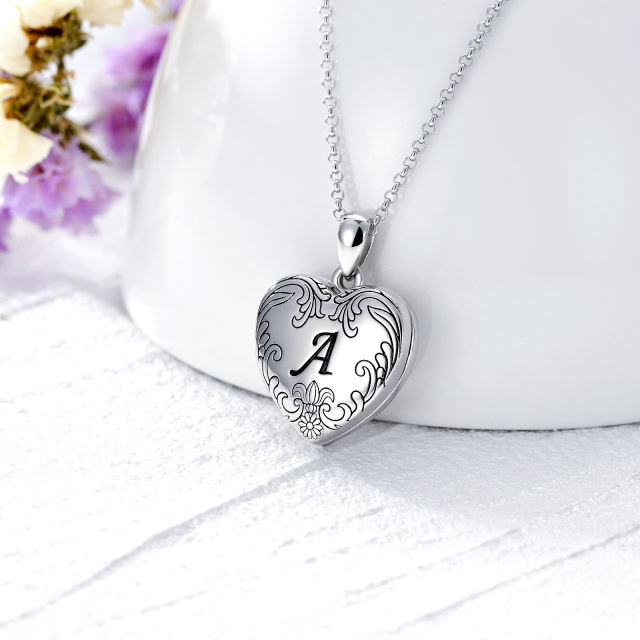 Personalize White Gold Initial Locket Cameo Heart Locket Necklace That Holds Photo Locket-2