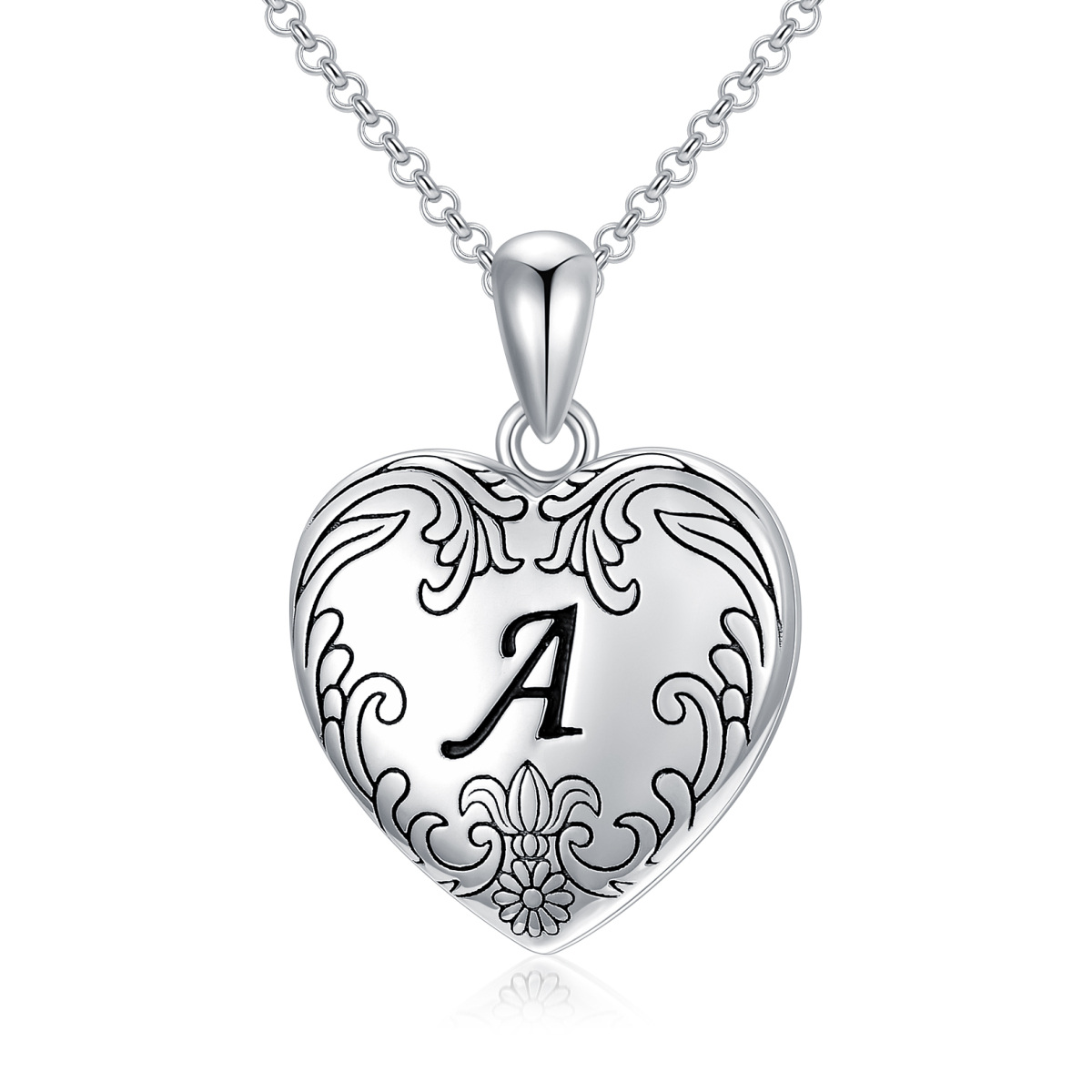 Personalize White Gold Initial Locket Cameo Heart Locket Necklace That Holds Photo Locket-1