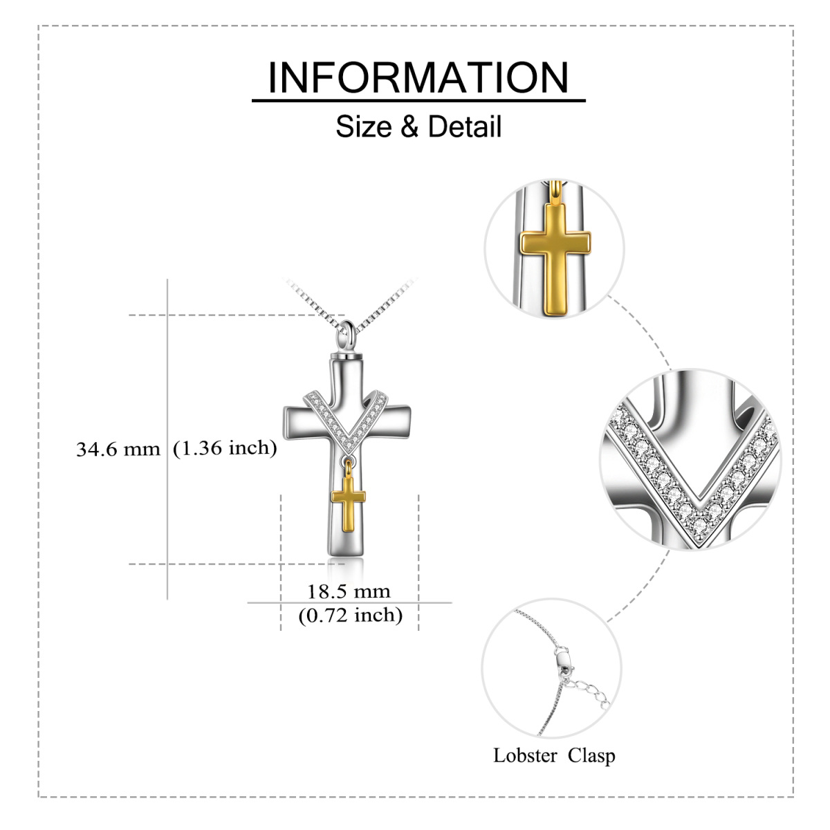 Sterling Silber zweifarbig kreisförmig Cubic Zirkonia Kreuz Urne Halskette-5