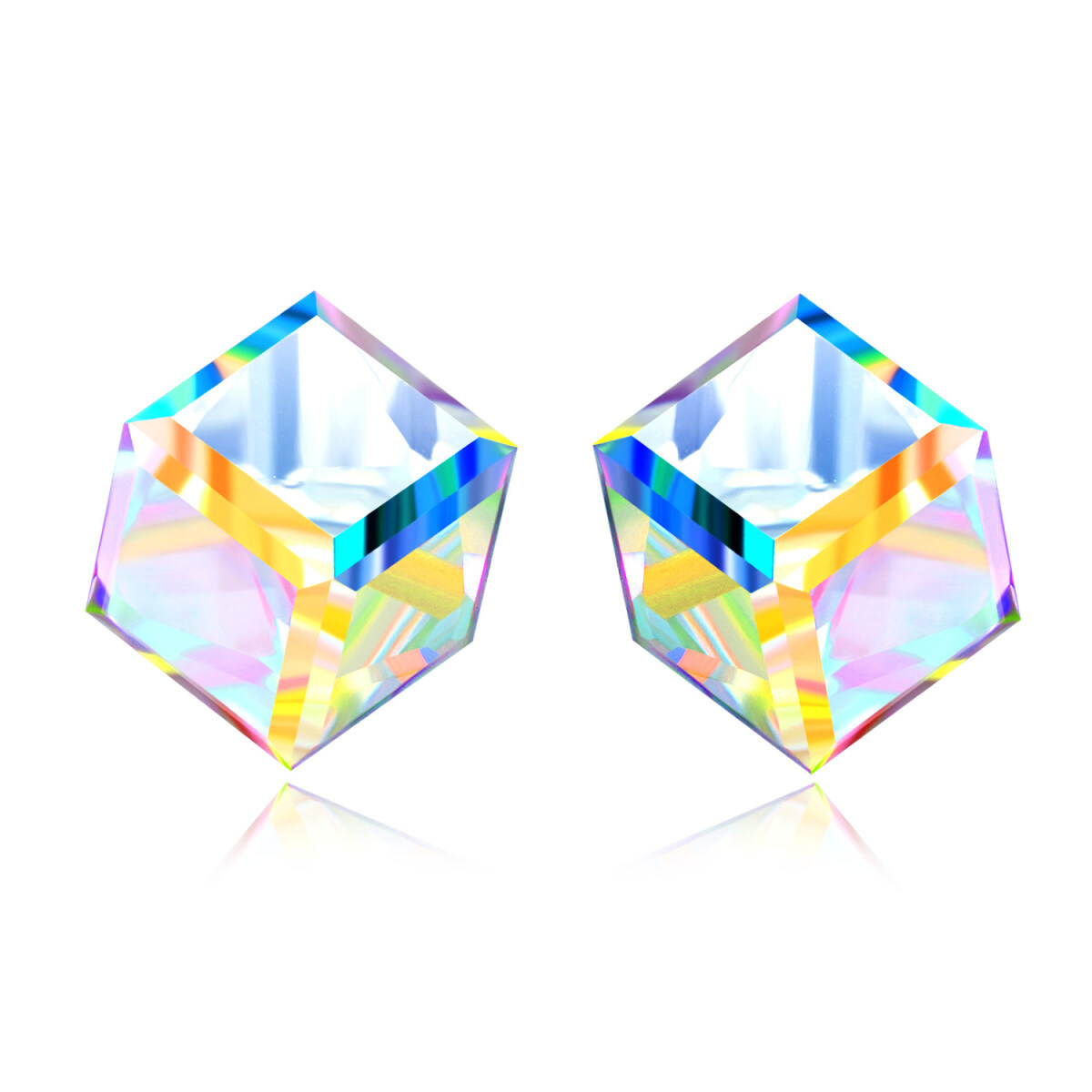 Sterling Silver Crystal Square Stud Earrings-4