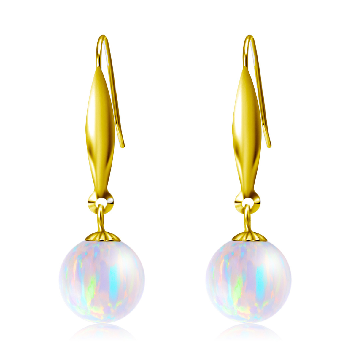 18K Gold Opal Round Drop Earrings-1