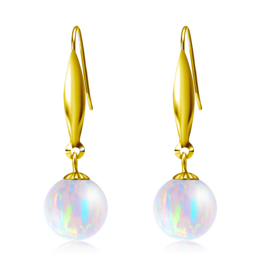 18K Gold Opal Round Drop Earrings