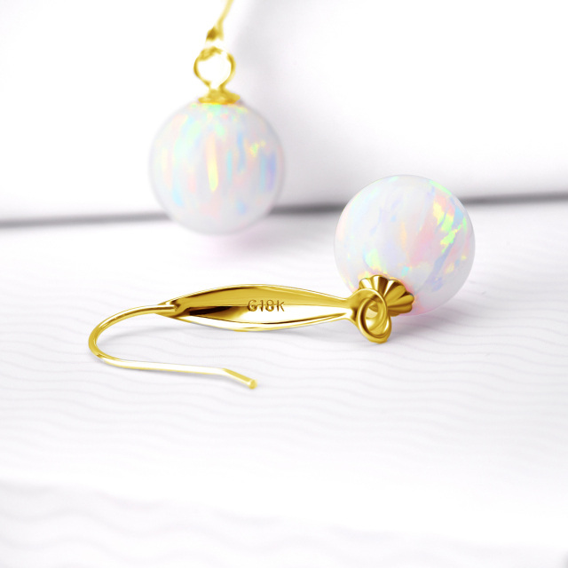 18K Gold Opal Round Drop Earrings-3