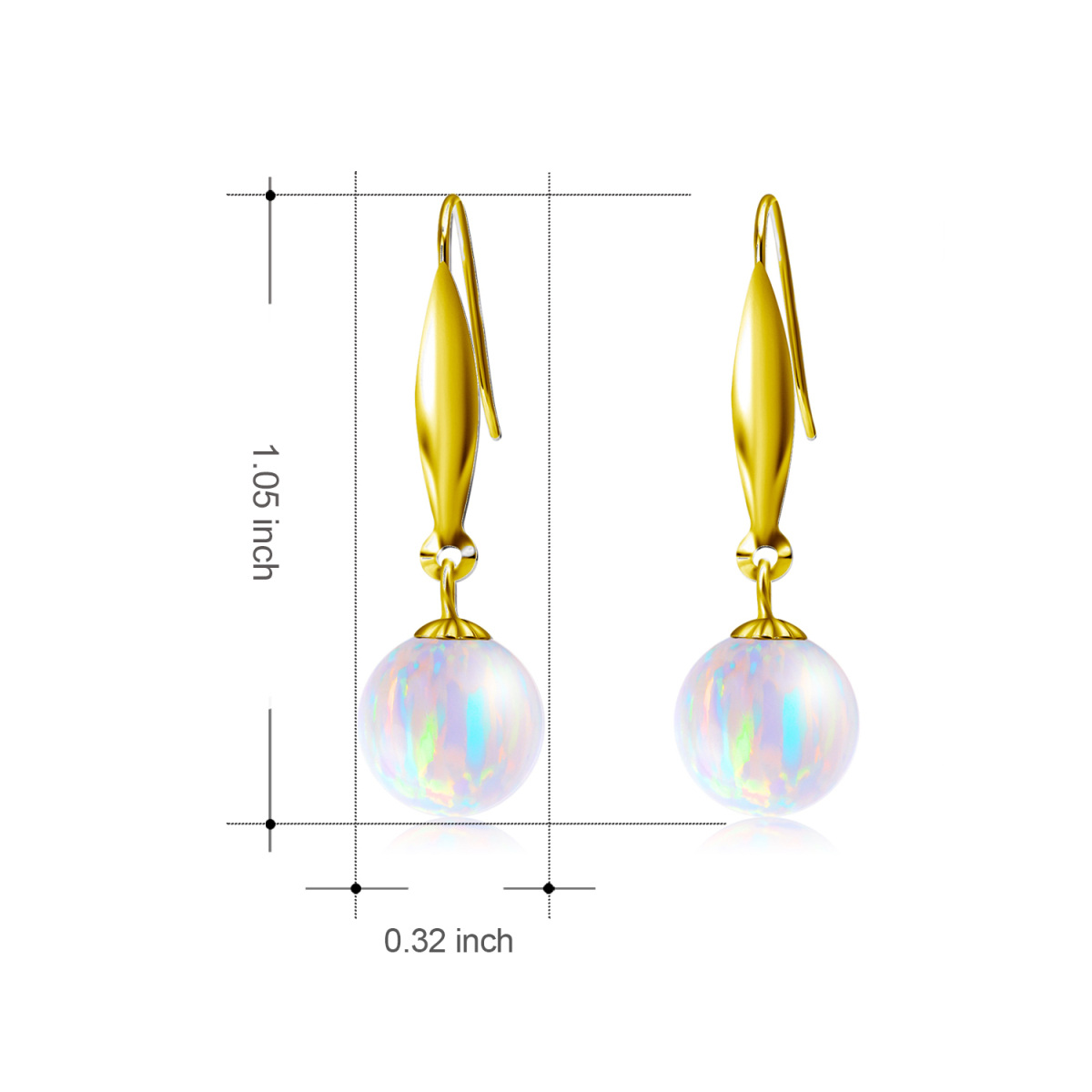 Boucles d'oreilles pendantes en or 18K avec opale ronde-5