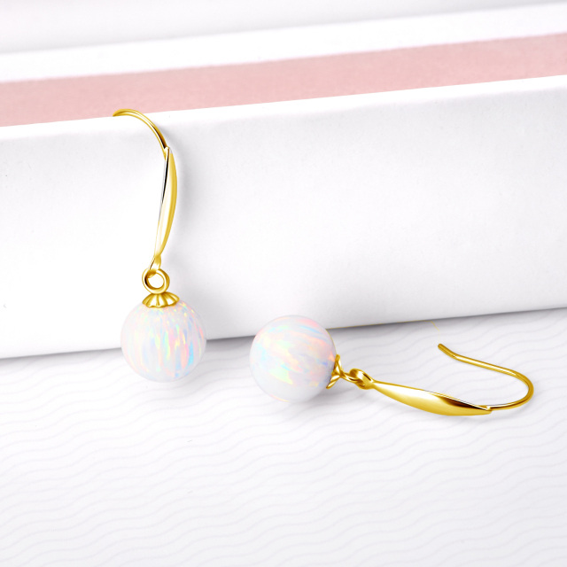 Boucles d'oreilles pendantes en or 18K avec opale ronde-2