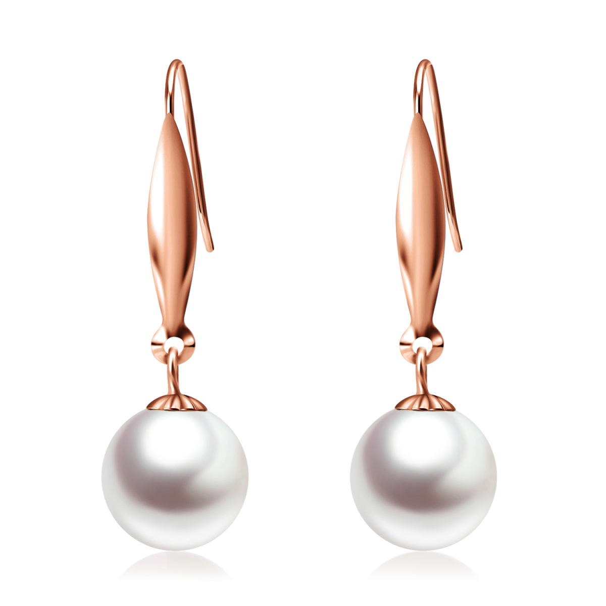 18K Rose Gold Circular Shaped Pearl Round Drop Earrings-1
