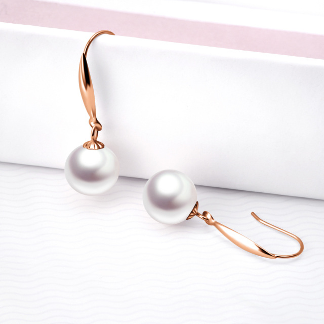 18K Rose Gold Circular Shaped Pearl Round Drop Earrings-3
