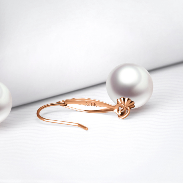 18K Rose Gold Circular Shaped Pearl Round Drop Earrings-4