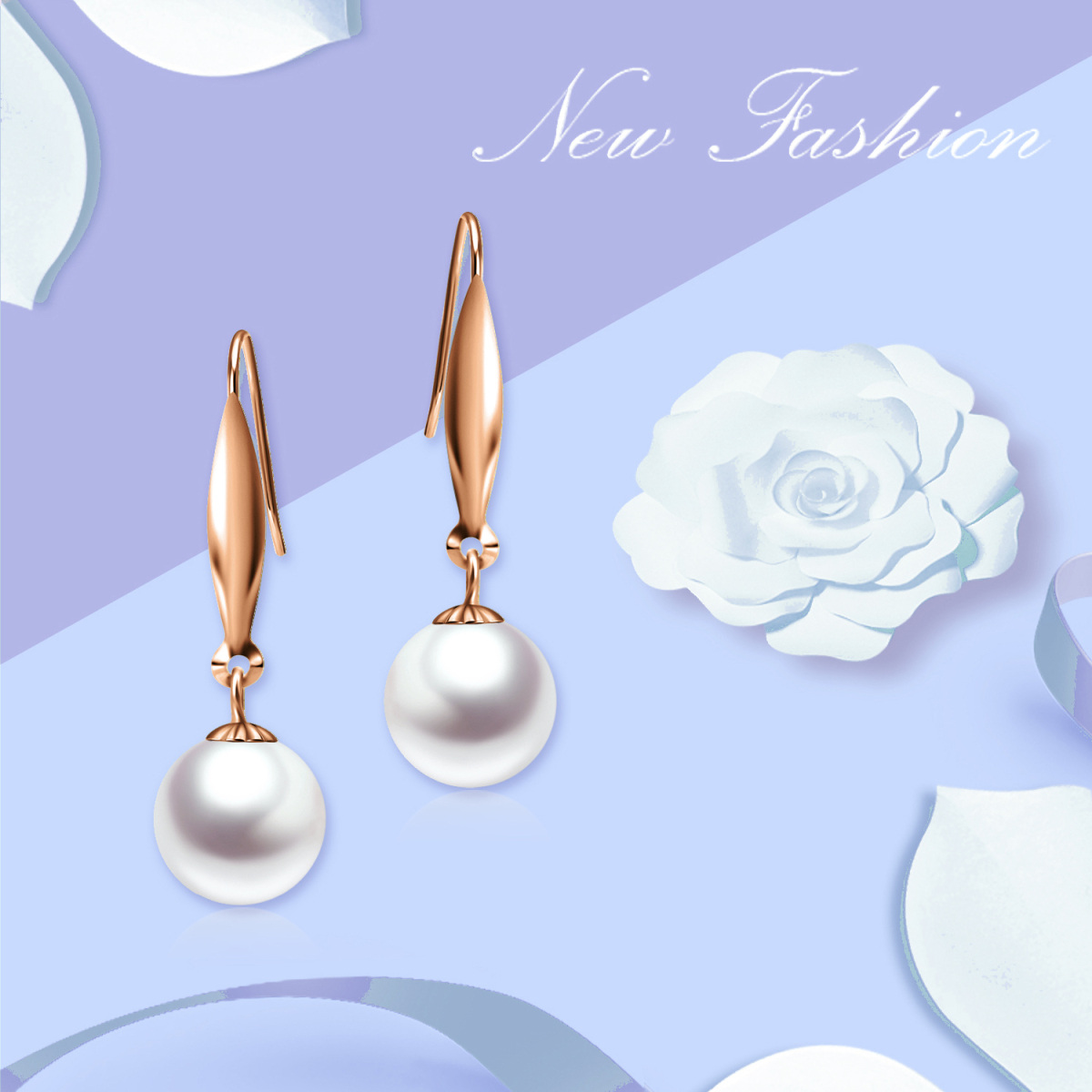 18K Rose Gold Circular Shaped Pearl Round Drop Earrings-5
