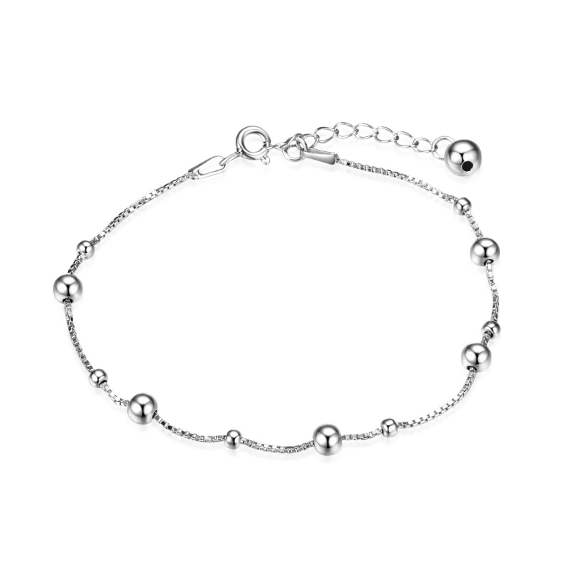 Sterling Silver Round Bead Station Chain Bracelet