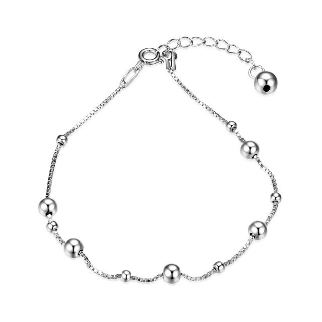 Sterling Silver Round Bead Station Chain Bracelet-2