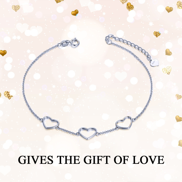 14K White Gold Heart Pendant Bracelet-5