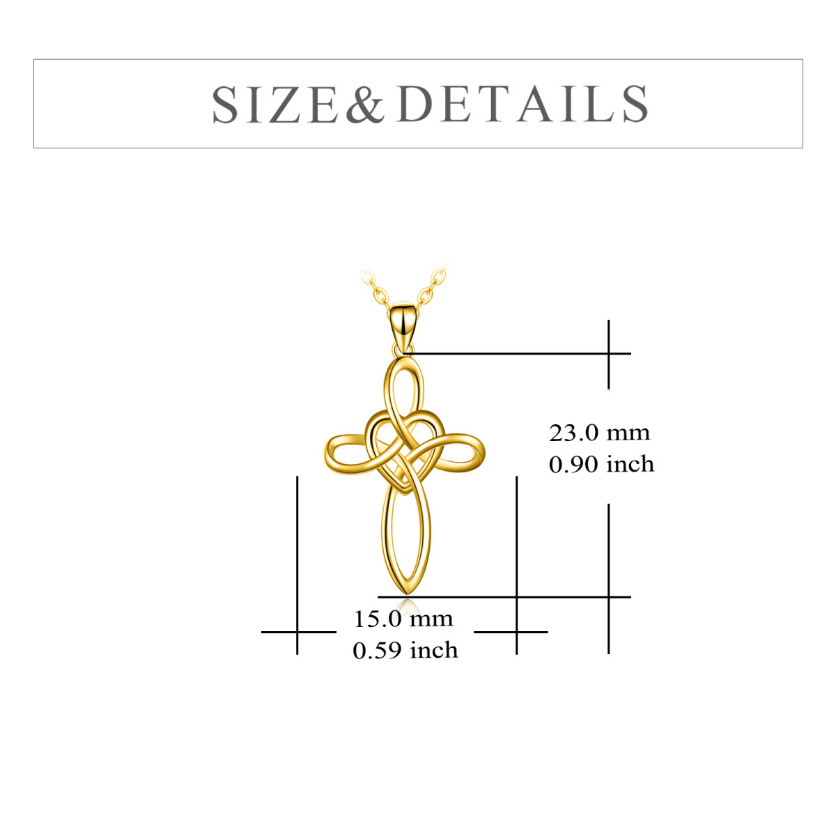 Collier en or 14K avec nœud en croix et pendentif en forme de cœur-6