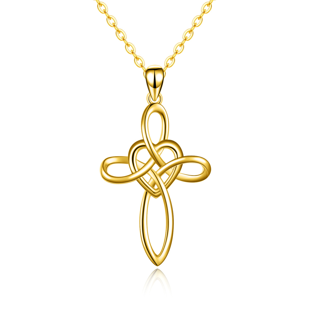 Collier en or 14K avec nœud en croix et pendentif en forme de cœur-1