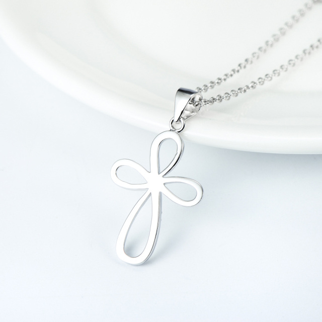 Sterling Silver Circular Shaped Cubic Zirconia Cross Pendant Necklace-4
