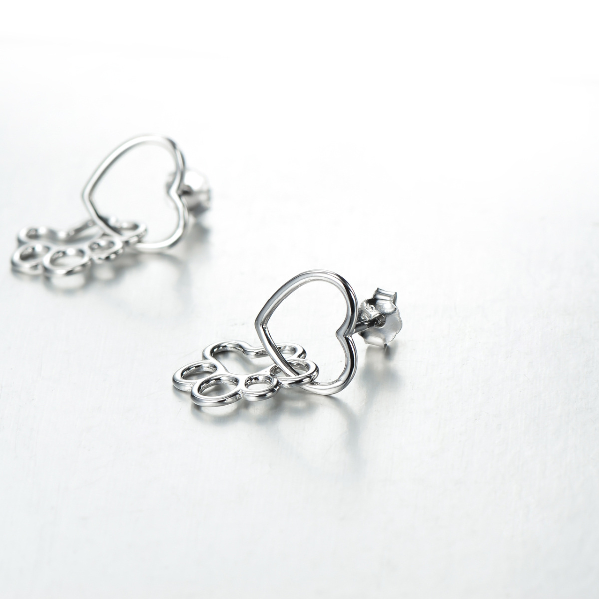 Sterling Silver Paw & Heart Drop Earrings-4