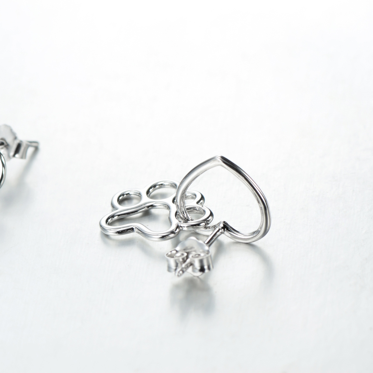 Sterling Silver Paw & Heart Drop Earrings-3