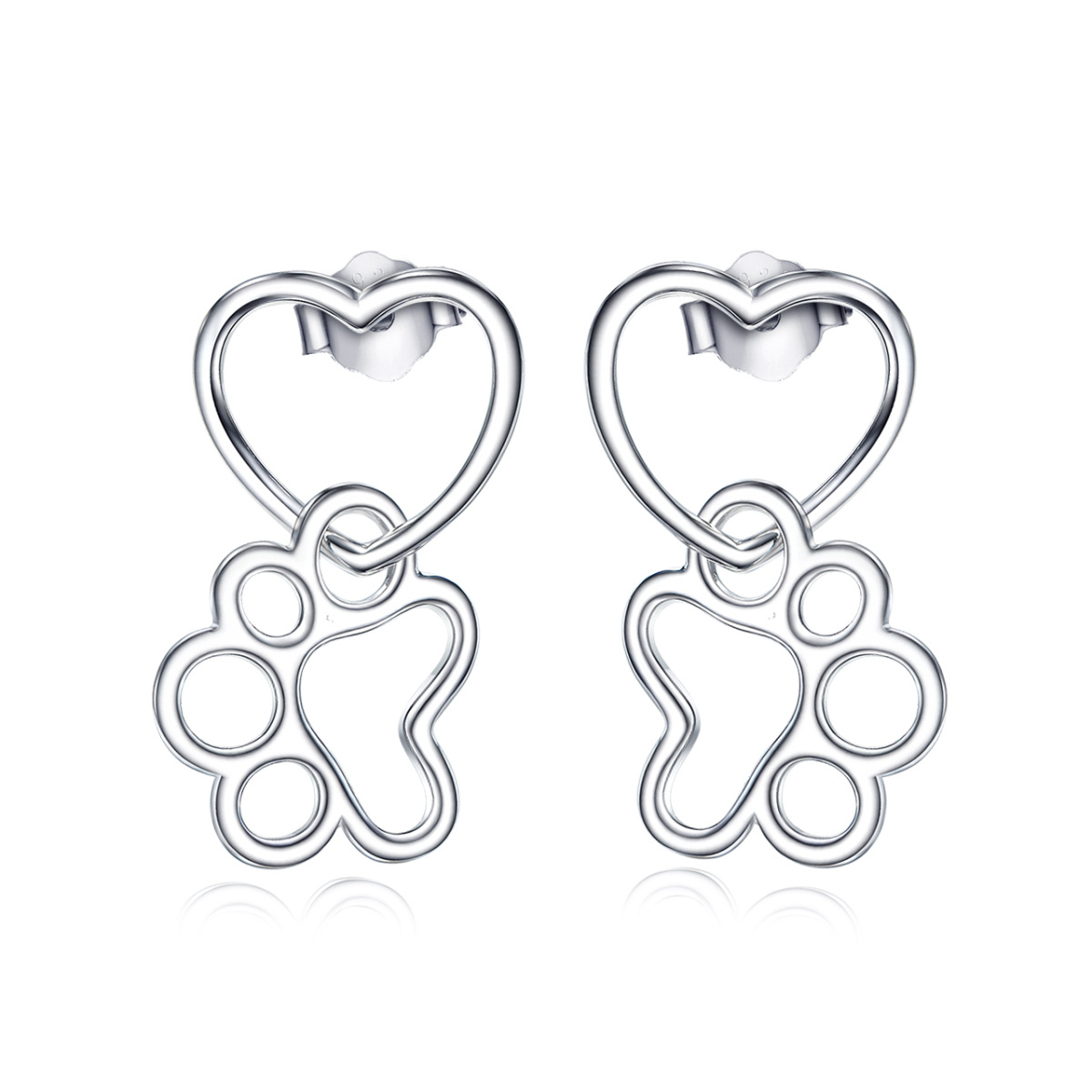 Sterling Silver Paw & Heart Drop Earrings-1