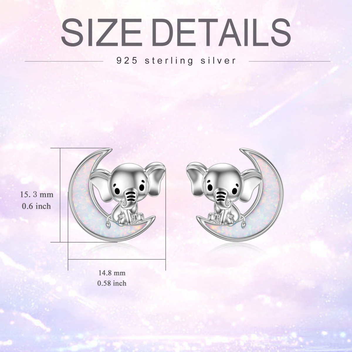 Sterling Silver Opal Elephant & Moon Stud Earrings-6