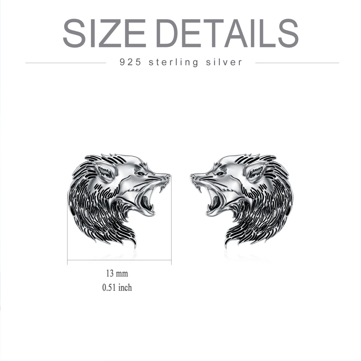 Sterling Silver Wolf Stud Earrings-5