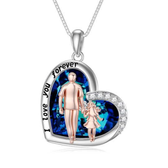 Collier avec pendentif en cristal en forme de cœur bicolore en argent sterling père fille