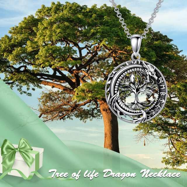 Sterling Silver Dragon & Tree Of Life & Viking Rune Pendant Necklace-6