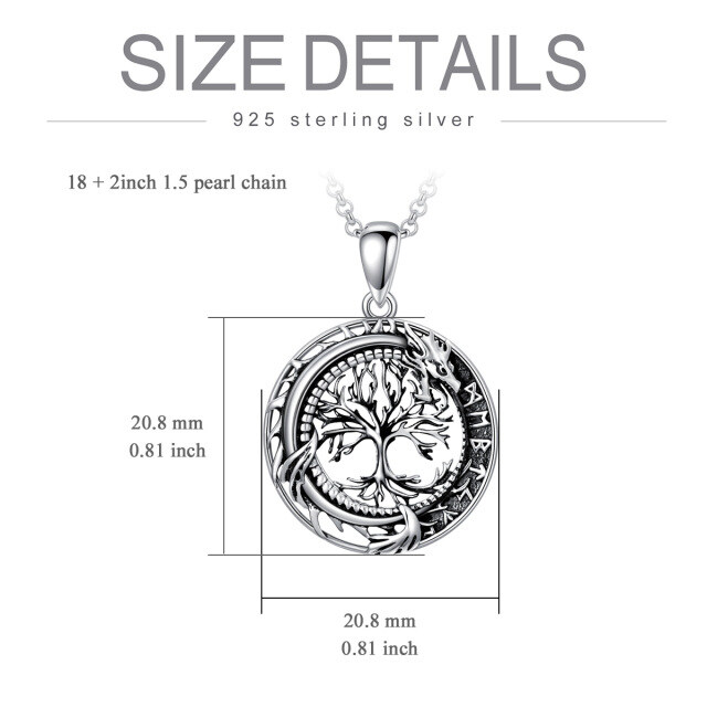 Sterling Silver Dragon & Tree Of Life & Viking Rune Pendant Necklace-5