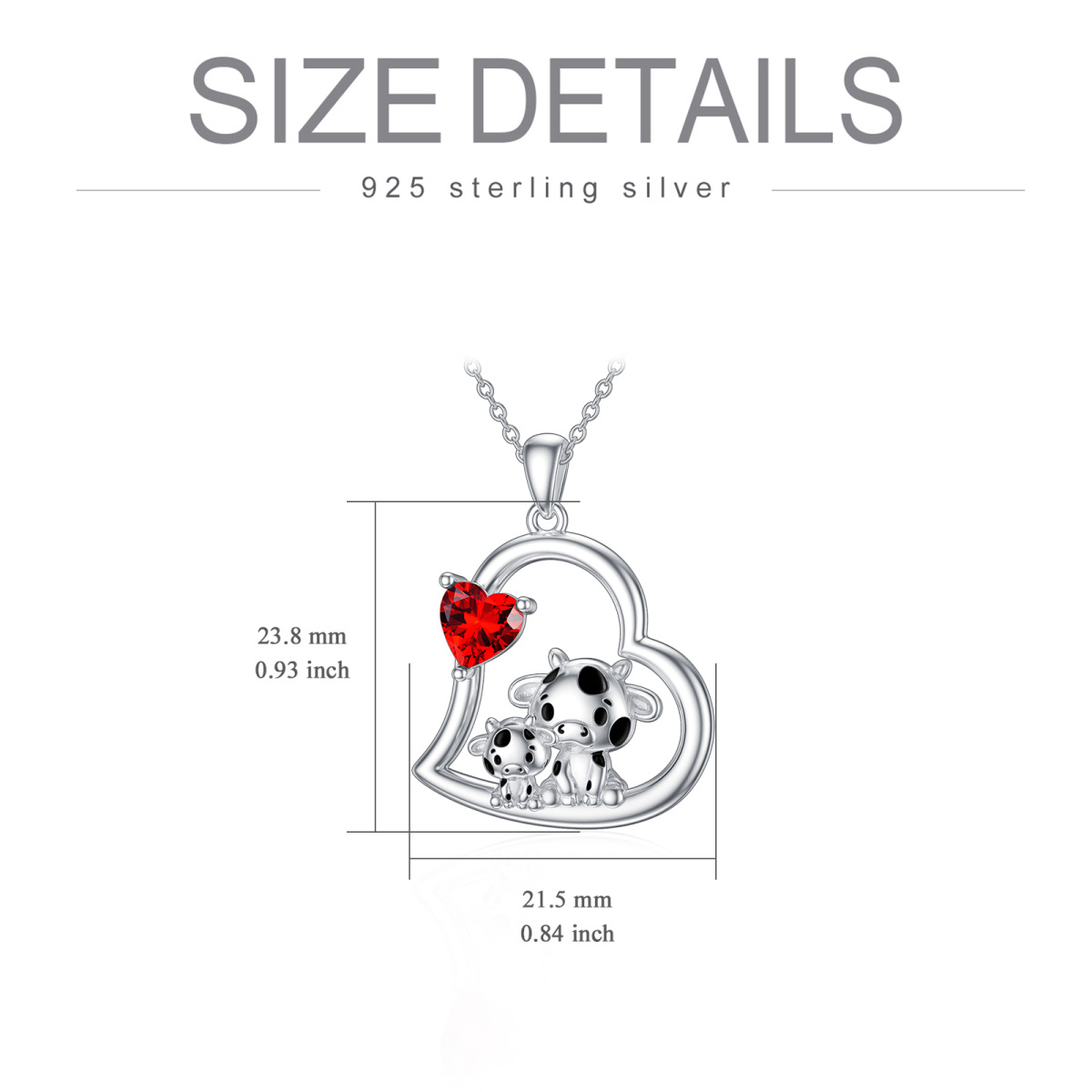 Sterling Silber Herz geformt Cubic Zirkonia Kuh & Herz Anhänger Halskette-5