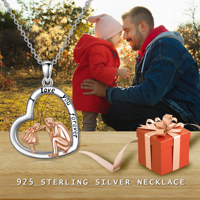 Colar de prata esterlina com pingente de coração de pai e filha em dois tons Presente para a filha-2