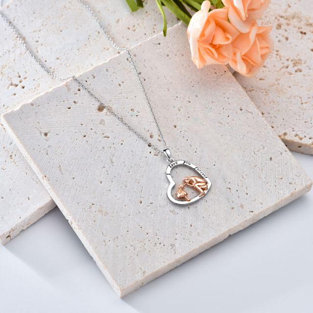 Plata de ley de dos tonos Padre e Hija Corazón Colgante Collar Regalo para Hija-3