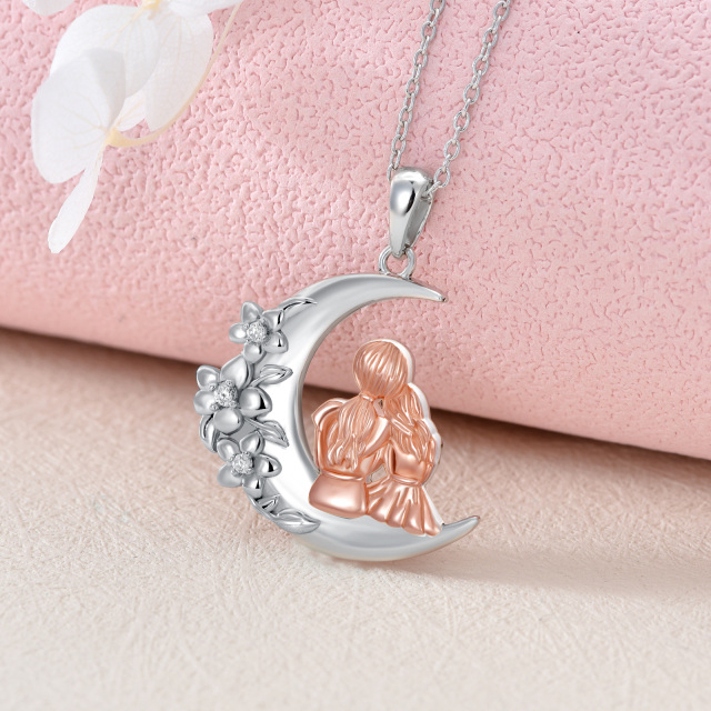 Collana con ciondolo madre e figlia e luna in argento sterling bicolore-3