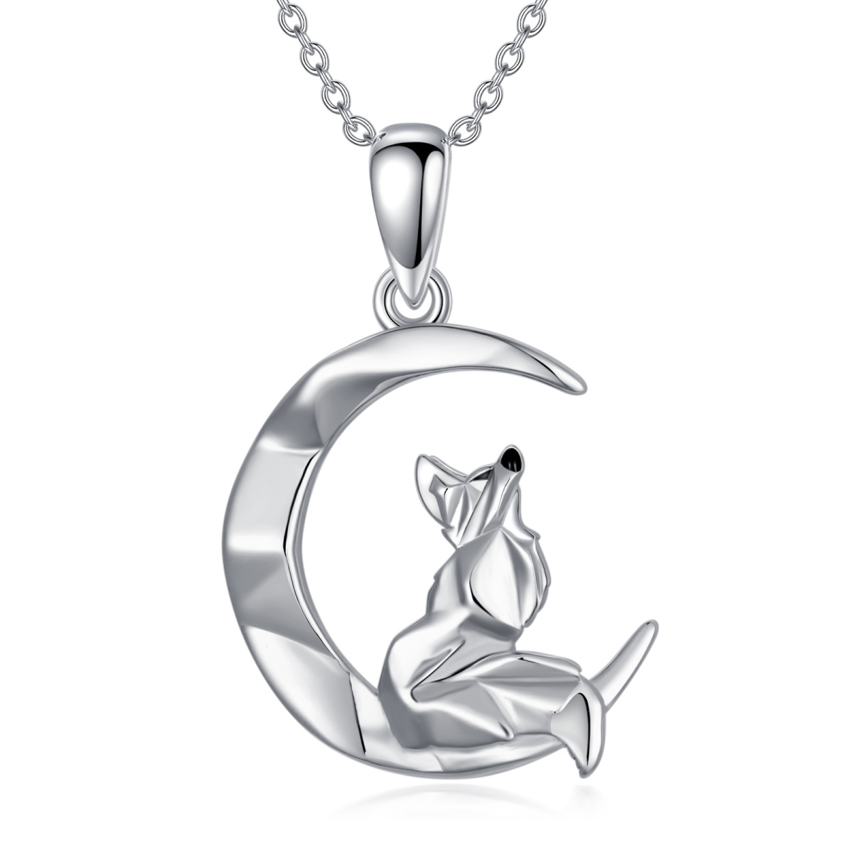 Sterling Silver Fox Pendant Necklace-1