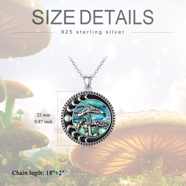 Sterling Silver Abalone Shellfish Mushroom & Moon Phases Pendant Necklace-4