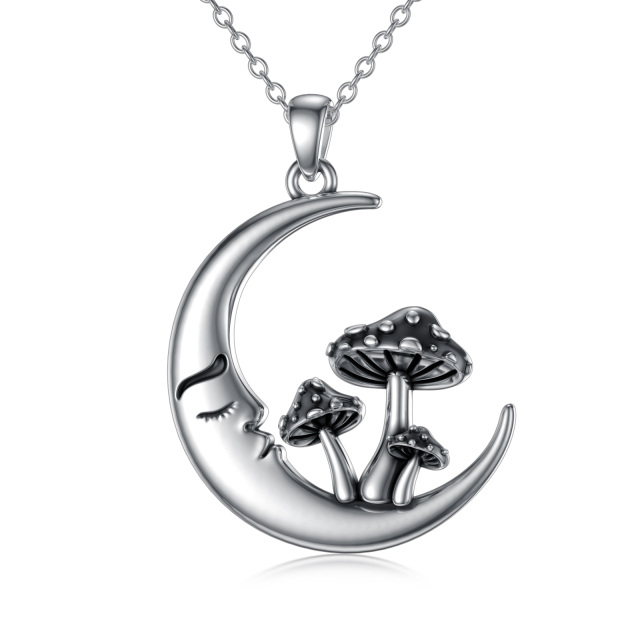 Sterling Silver Mushroom & Moon Pendant Necklace-0