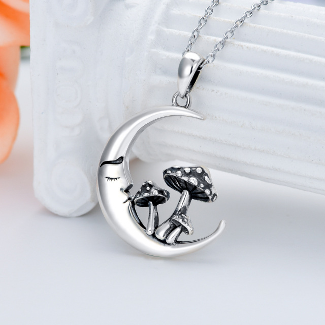 Sterling Silver Mushroom & Moon Pendant Necklace-2