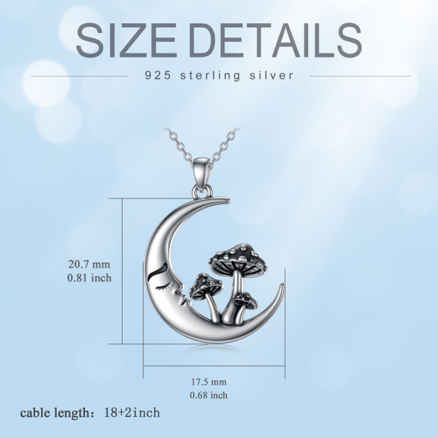 Sterling Silver Mushroom & Moon Pendant Necklace-4