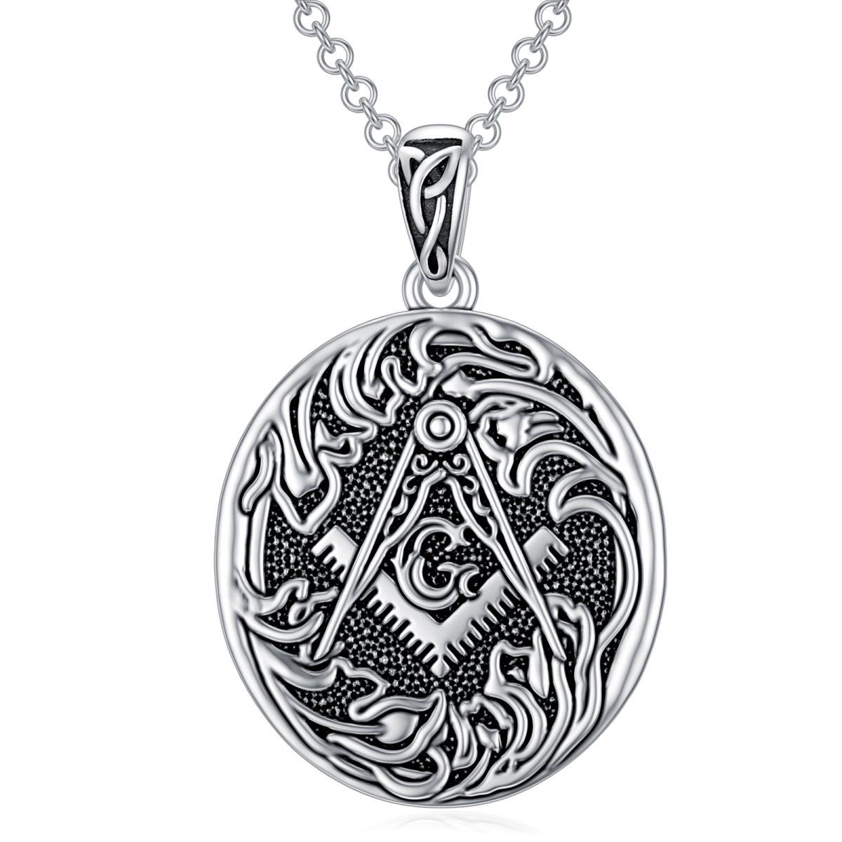 Sterling Silver Masonic Symbol Pendant Necklace for Men-1