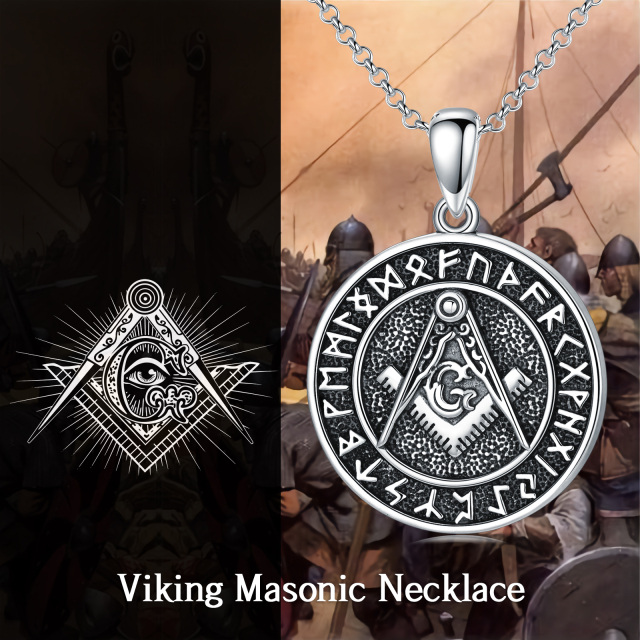 Sterling Silver Masonic Symbol Pendant Necklace for Men-2