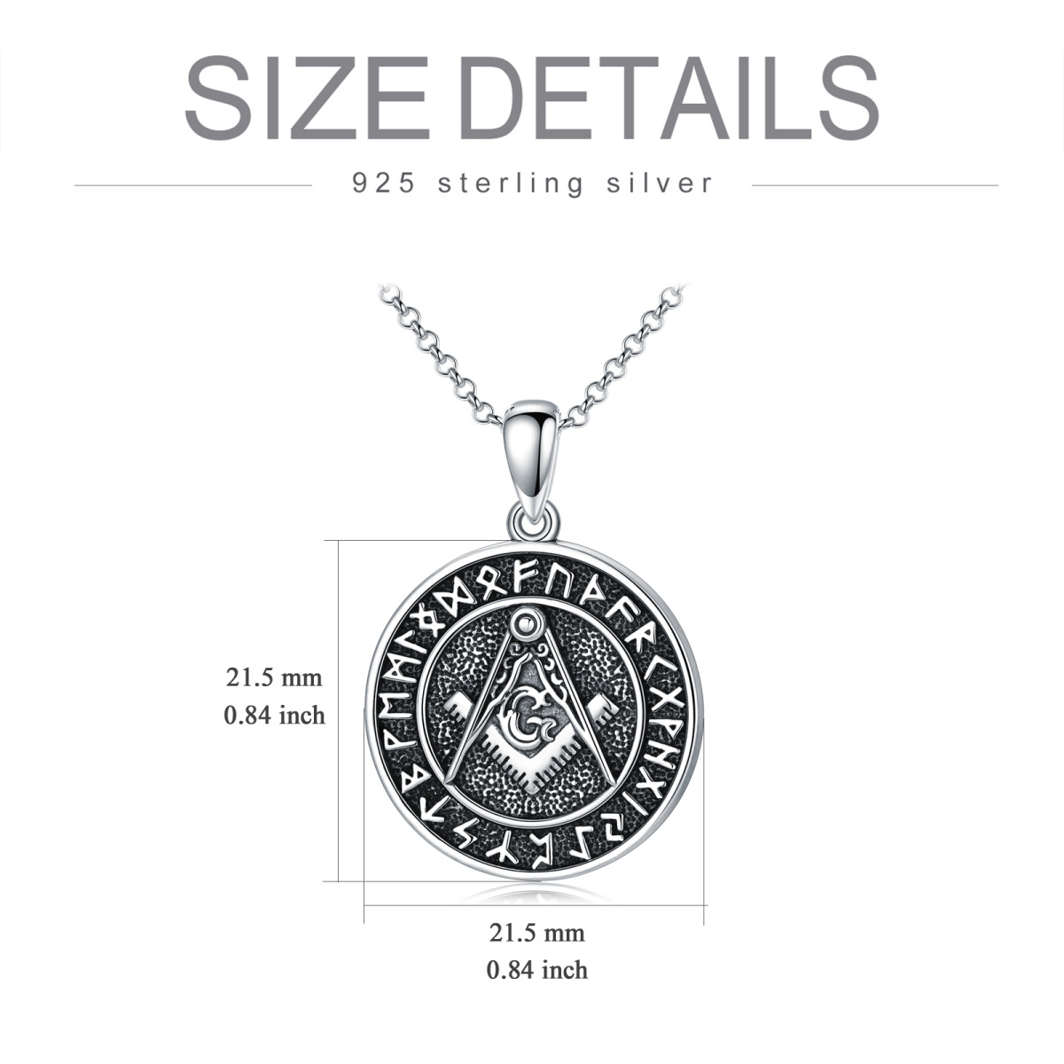 Sterling Silver Masonic Symbol Pendant Necklace for Men-6