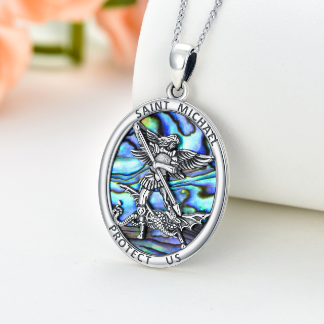 Sterling Silver Abalone Shellfish Saint Michael Pendant Necklace for Women-3