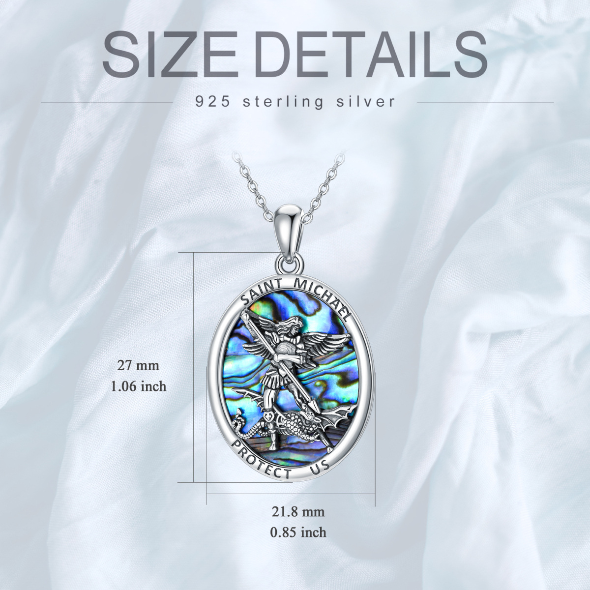 Sterling Silver Abalone Shellfish Saint Michael Pendant Necklace for Women-7